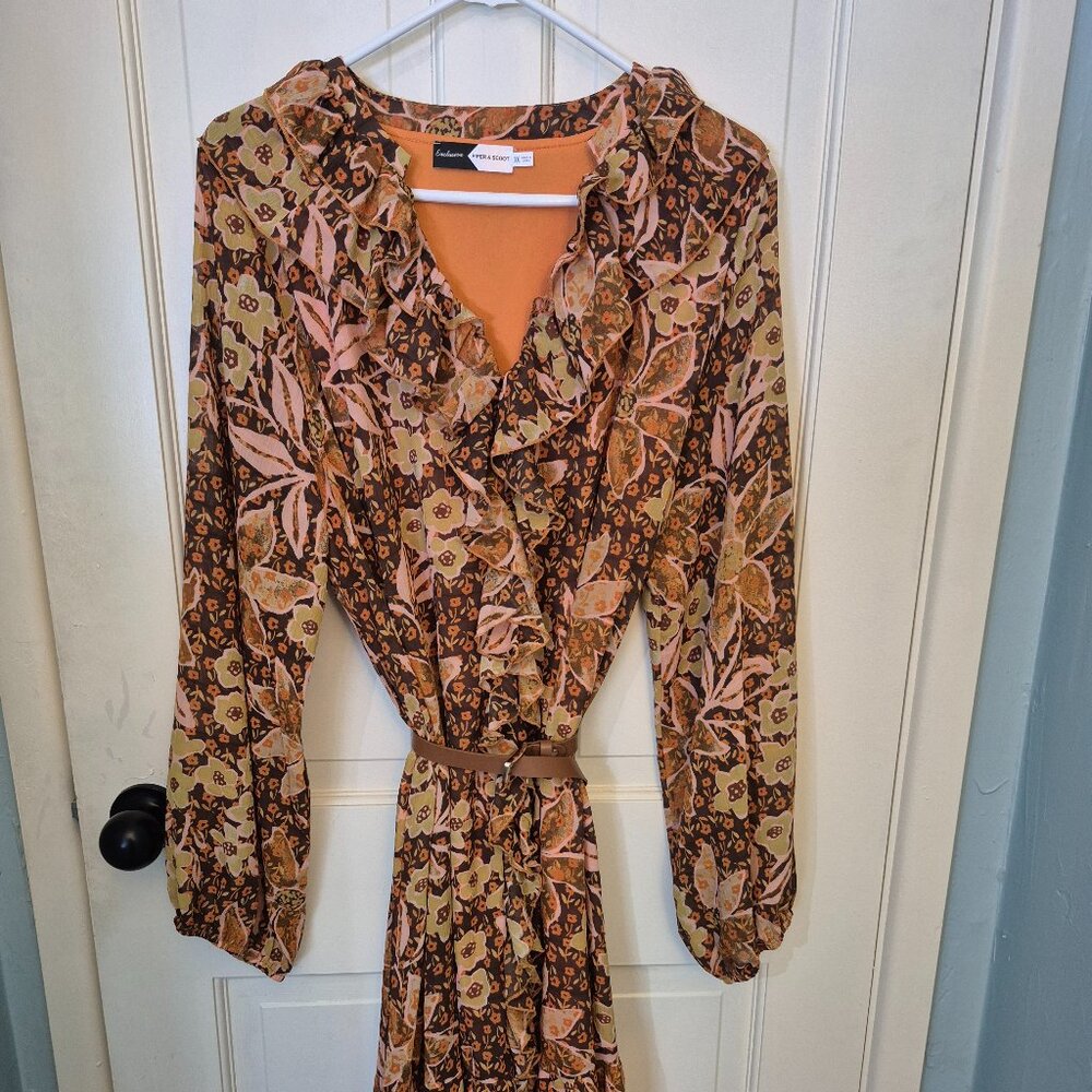Maxi Dress Floral Fall Belted Piper and Scoot XXL